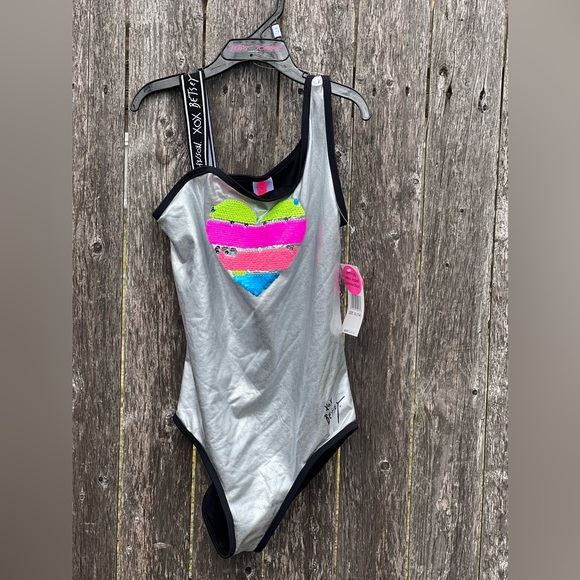 Betsey Johnson sequin heart metallic swimsuit NWT - Picture 2 of 6
